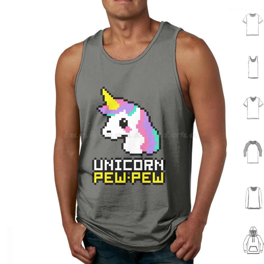 Retro Gaming Gamestop - Unicorn-Pew! Tank Tops Print Cotton Pixel